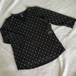 JONES NEW YORK Black V-Neck Top with Gold Accents NWT